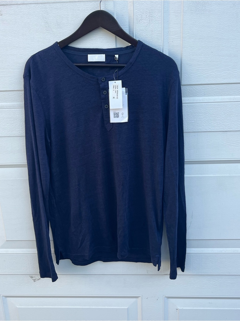 7 For All Mankind Linen Long Sleeve T-Shirt Navy blue size S NWT